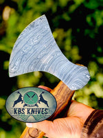 Handmade Damascus Steel Viking Beard Axe with Hand-Carved Rosewood Handle and Leather Sheath - Perfect for Precision Trimming and Grooming of Beards, Mustaches, and Hair - by KBS Knives Store