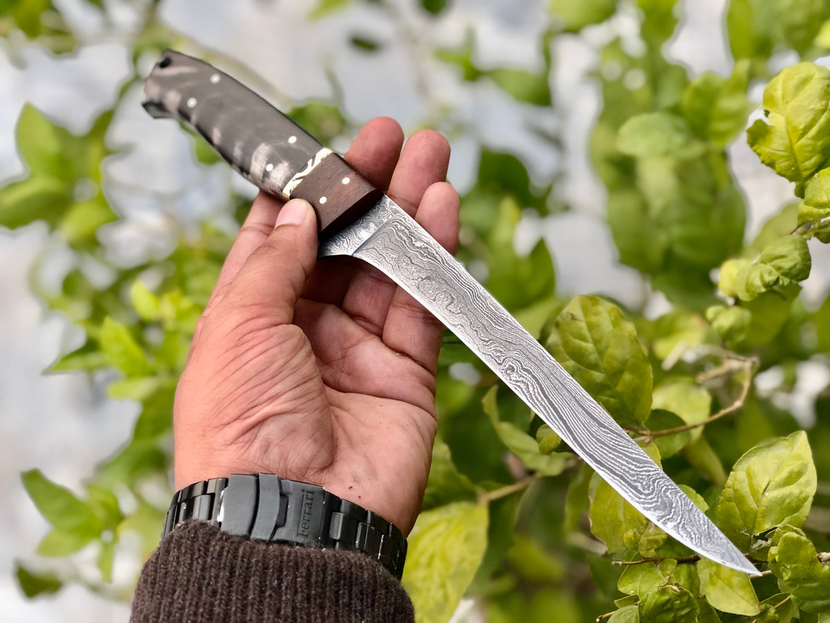 Damascus Steel Handmade Fillet-Boning Knife with Rosewood, Buffalo Hor –  KBS Knives Store