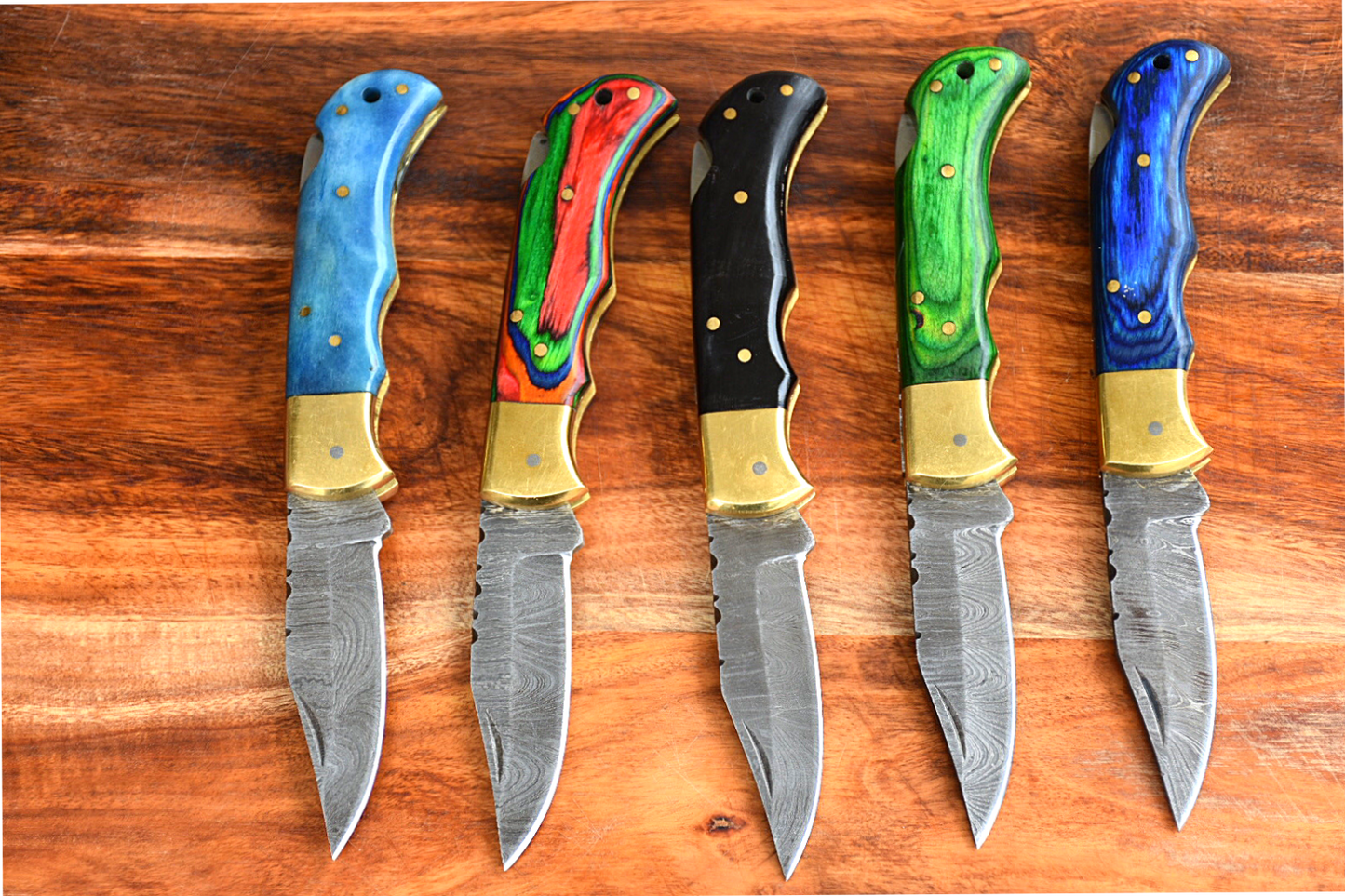 "Back Lock Mechanism Folding Pocket Knife with 5 Variants of Handle Materials and Brass Bolster, 3-inch Blade Length, and Leather Case by KBS Knives Store"