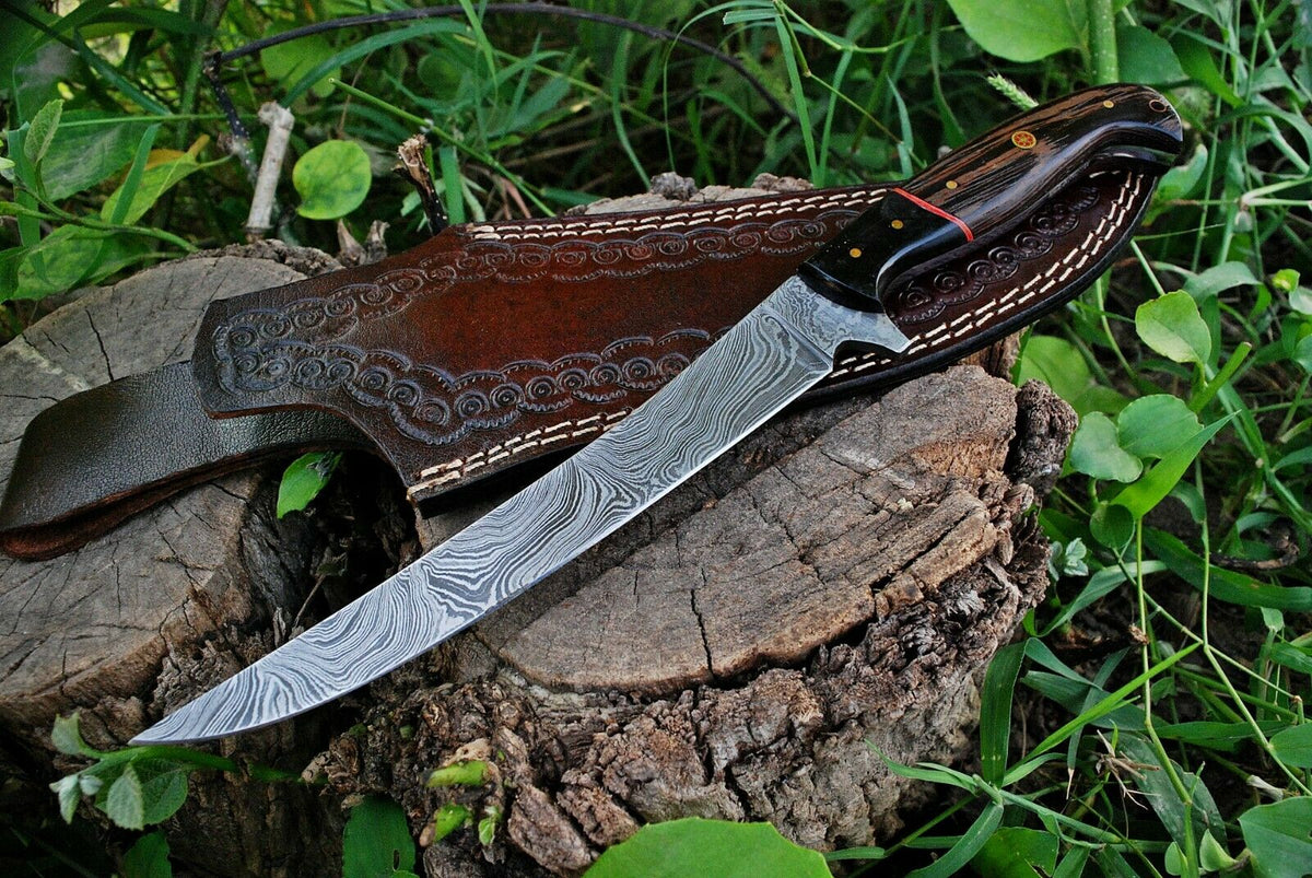 Custom Handmade Damascus Steel Fillet Knife with Wenge Wood and