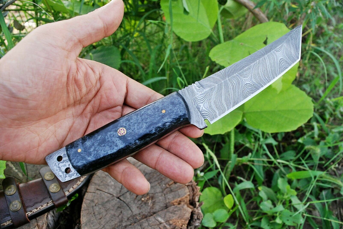 Custom Handmade Damascus Steel Tanto Hunting Knife KBS Knives Store