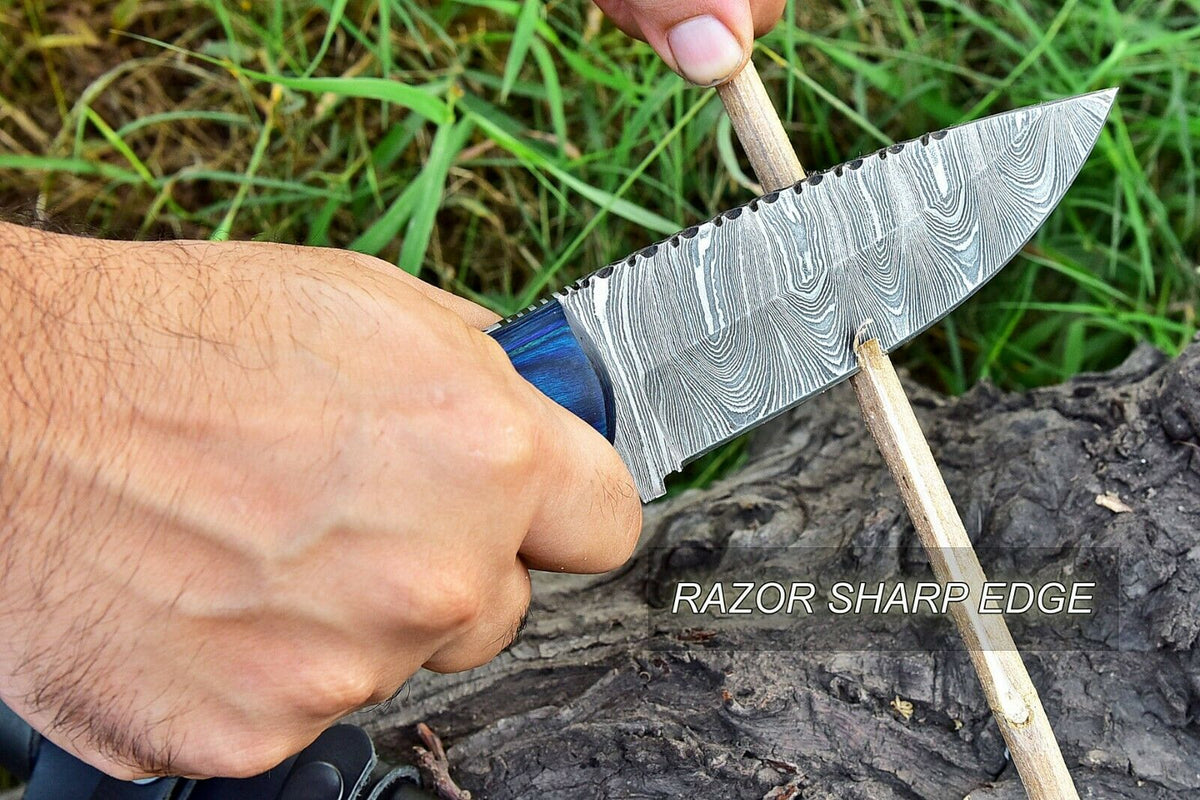 Custom Damascus Skinning Hunting Knife with Sheath main image 1