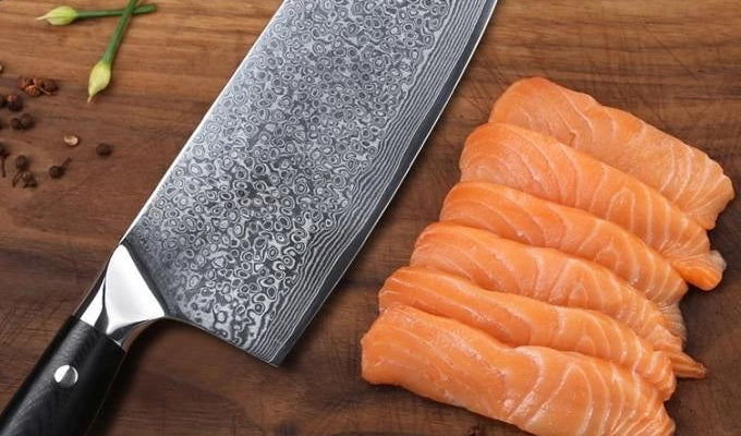 Full tang Damascus steel cleaver knife with forged blade