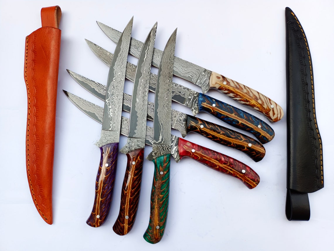 Full tang steel fish fillet knife collection with sharp blades