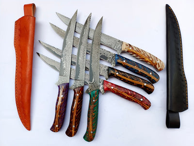 Full tang steel fish fillet knife collection with sharp blades