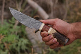 Custom Handmade Damascus Steel Hunting Knife with Rosewood, Stag Horn, Bone and Damascus Guard Handle