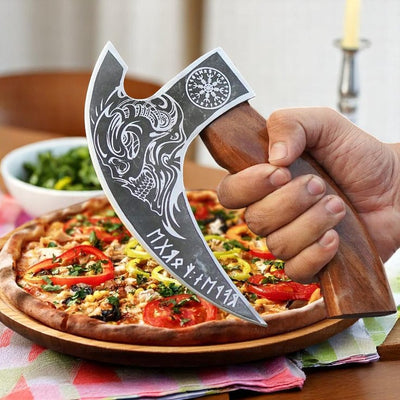 Viking Style Pizza Cutter Axe with Acid Etch Blade

