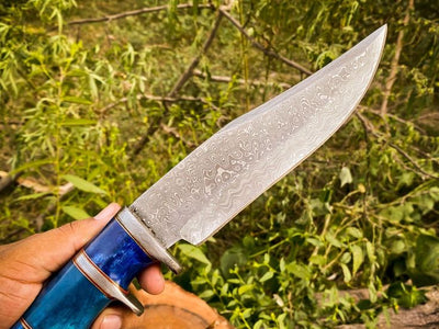KBS Knives Custom Handcrafted Bowie Knife with Damascus Steel Blade and Colored Bone Handle