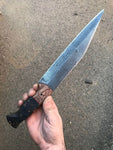 Viking Seax Knife with Damascus Steel Blade and Epoxy Resin/Olive Wood Handle