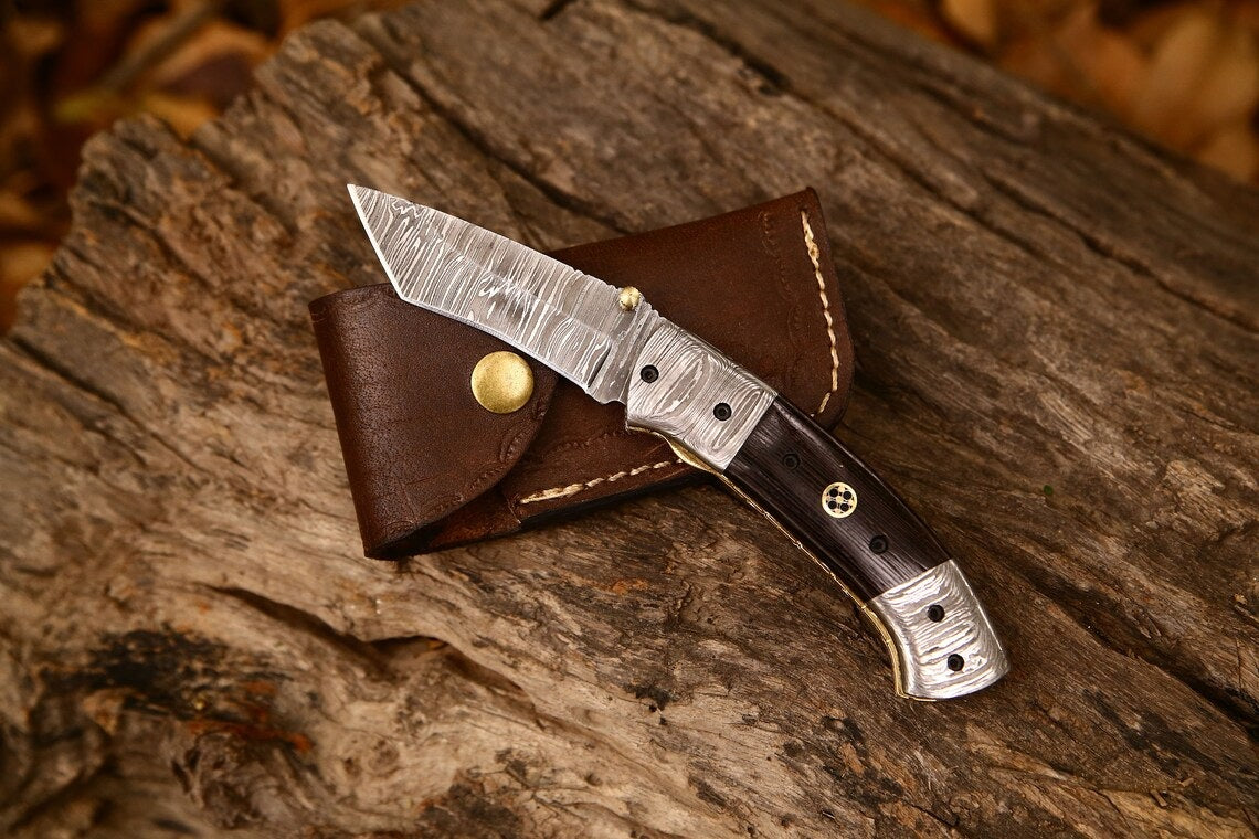 Premium Custom Damascus Steel Tanto Folding Knife