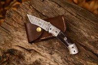 Damascus Steel Tanto Blade EDC Knife with Wenge Wood Handle, Ideal Wedding Gift