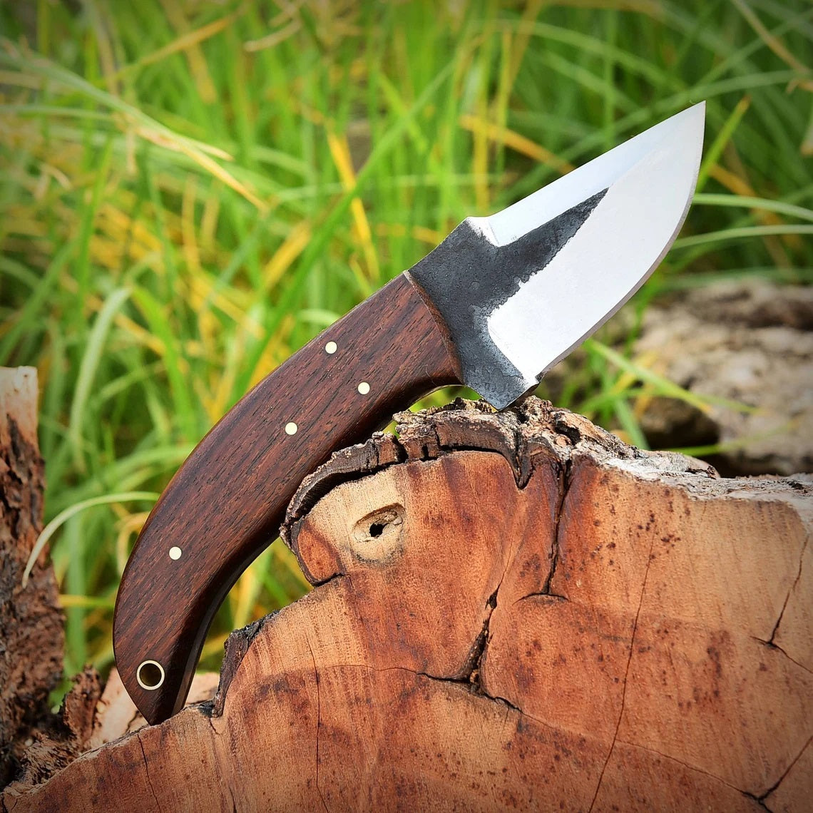 "Custom Handmade 1095 Forged Steel Skinning Knife with Rosewood Handle and Leather Sheath, 7 Inches, Available at KBS Knives Store"