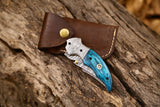 Elegant Damascus Steel EDC Folding Pocket Knife with a 3-Inch Blade and Exotic Wood Handle, Perfect for Wedding Gifts