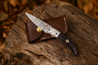 Damascus Steel EDC Knife with Wenge Wood Handle and Hand-Engraved Steel Bolster, Ideal Wedding Gift