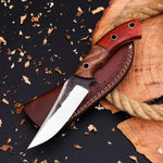 The Outdoorsman's Choice - A 10-inch hunting knife featuring a Full Tang 1095 Steel Blade, Rosewood and Red Exotic Wood handle, complete with a leather sheath, available at KBS Knives Store for outdoor enthusiasts and hunters.