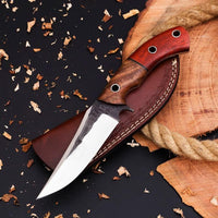 The Outdoorsman's Choice - A 10-inch hunting knife featuring a Full Tang 1095 Steel Blade, Rosewood and Red Exotic Wood handle, complete with a leather sheath, available at KBS Knives Store for outdoor enthusiasts and hunters.