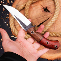 The Outdoorsman's Choice - A 10-inch hunting knife featuring a Full Tang 1095 Steel Blade, Rosewood and Red Exotic Wood handle, complete with a leather sheath, available at KBS Knives Store for outdoor enthusiasts and hunters.