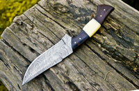 The Wilderness Elite: 10.5-Inch Hunting Knife with Full Tang Damascus Steel Blade, Bone and Wenge Wood Handle