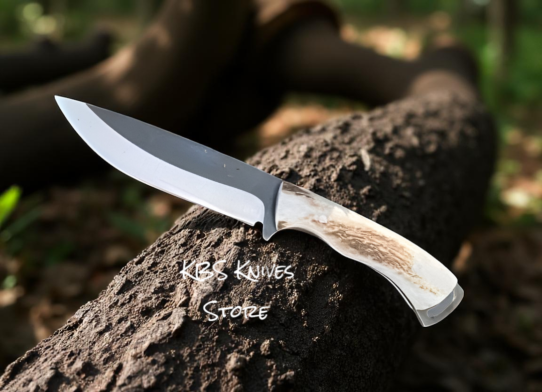 Hunting Knife – 11" D2 Steel Blade with Antler Horn Handle & Western Sheath

