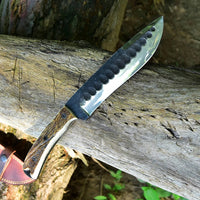 "Custom Handmade 1095 Forged Steel Hunting Camping Knife with Antler Horn Handle and Leather Sheath, 12.5 Inches, Available at KBS Knives Store"