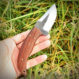 "Custom Handmade 1095 Forged Steel Skinning Knife with Rosewood Handle and Leather Sheath, 7 Inches, Available at KBS Knives Store"