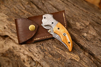Handmade Damascus Steel EDC Folding Knife with Olive Wood Handle, Ideal for Christmas Gifts