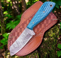 "The Sundown Rider" – A Damascus Cowboy Sheath Knife Forged for Frontier Toughness