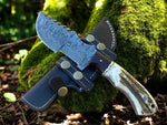 Tom Tracker – Handmade Damascus Steel Knife with Antler Horn & Rosewood Handle

