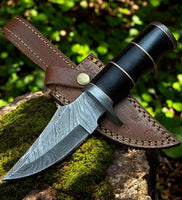 Hunting Skinning Knife – 4" Damascus Blade & Buffalo Horn Handle