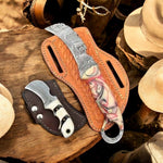 Cowboy Bull Cutter Knife – 8.5" Damascus with Finger Hole & Bonus Knife

