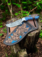 Knife with Cross Draw Sheath - Damascus Steel & Premium Resin Handle

