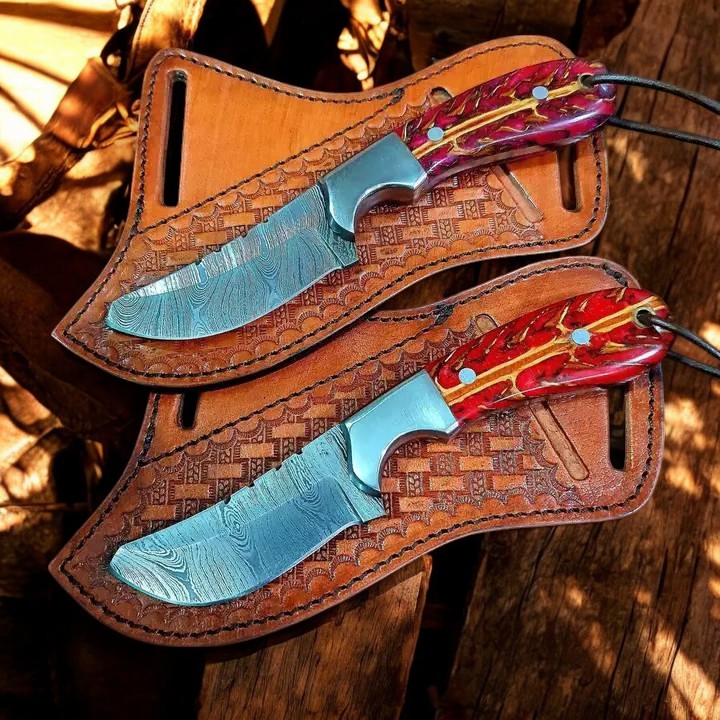 Cowboy Belt Knife Sheath – Handmade Rasp File Steel Knife with Pine-Cone Resin & Steel Bolster


