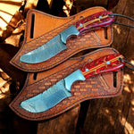 Cowboy Belt Knife Sheath – Handmade Rasp File Steel Knife with Pine-Cone Resin & Steel Bolster

