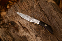 Handmade Damascus Steel Pocket Knife with Wenge Wood Handle, Hand-Engraved Bolster, Perfect Christmas Gift