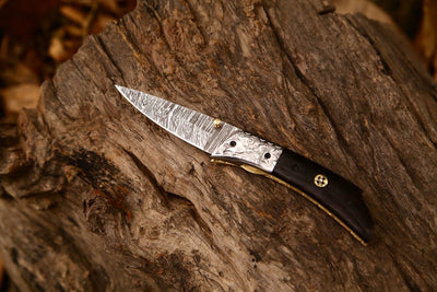 Handmade Damascus Steel Pocket Knife with Wenge Wood Handle, Hand-Engraved Bolster, Perfect Christmas Gift