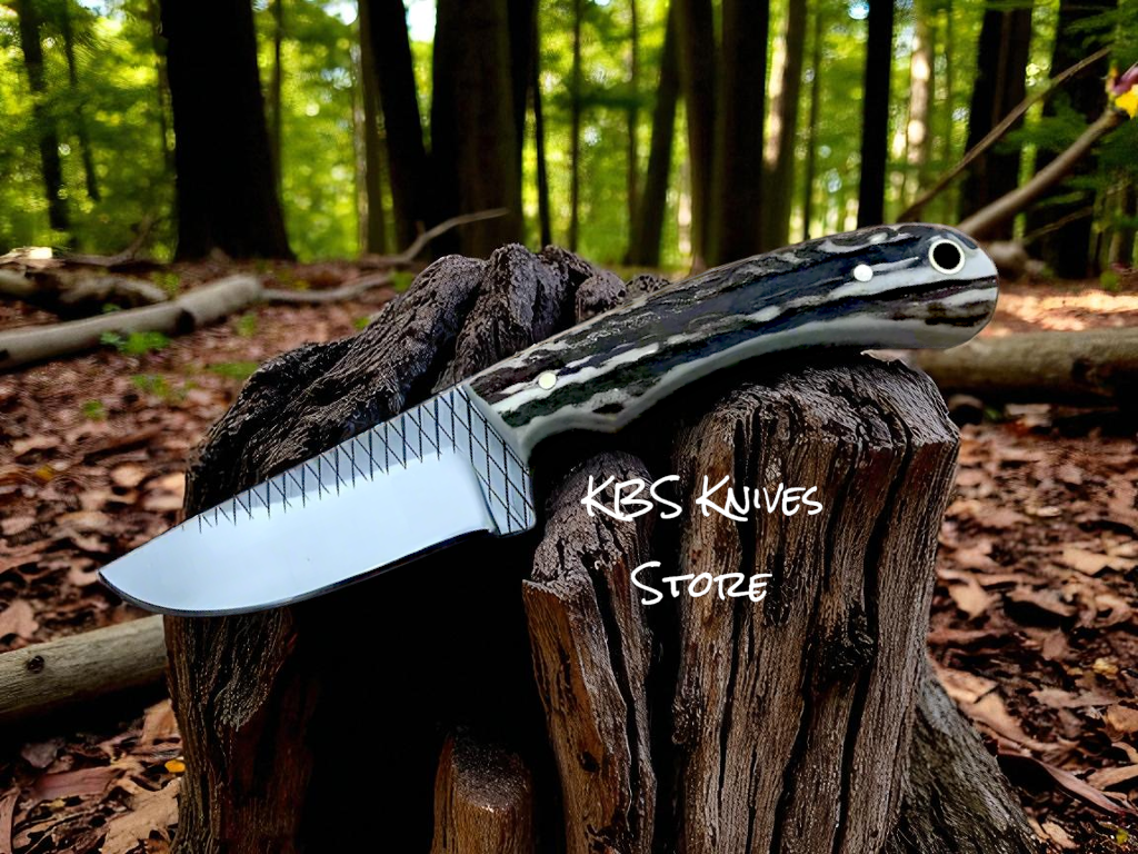 Western Knives – 7.5" Full Tang Rasp Steel Blade with Antler Horn Handle & Leather Sheath

