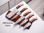 5-piece Damascus steel knife set with Olivewood, Rosewood, and Bone handles

