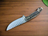 7.25-inch Cowboy Belt Knife with Rasp Tool Steel Blade and Leather Sheath for Horizontal Carry