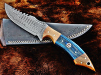 Full tang Damascus steel blade with olivewood handle