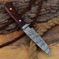 8.25-Inch Damascus Steel Knife with Rosewood Handle and Damascus Guard
