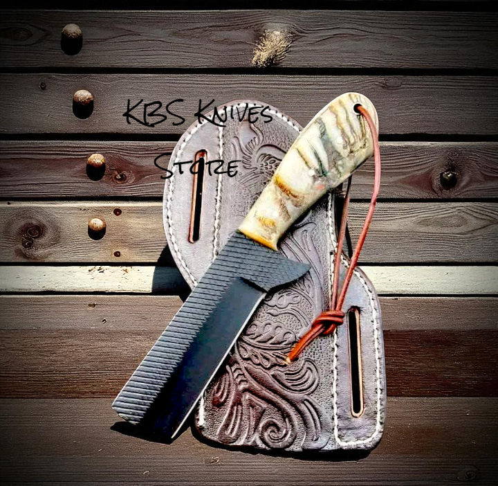 Bull Cutter Knife | Rasp Steel & Sheep Horn Handle – KBS Knives Store