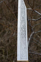 Viking Seax Knife with Engraved Stainless Steel Blade, Rosewood Handle, and Brass Guard