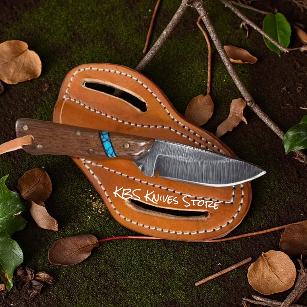Classic D2 Steel Knife with Turquoise & Walnut Handle