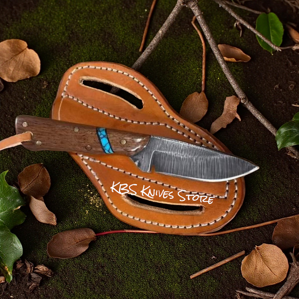 Classic D2 Steel Knife with Turquoise & Walnut Handle