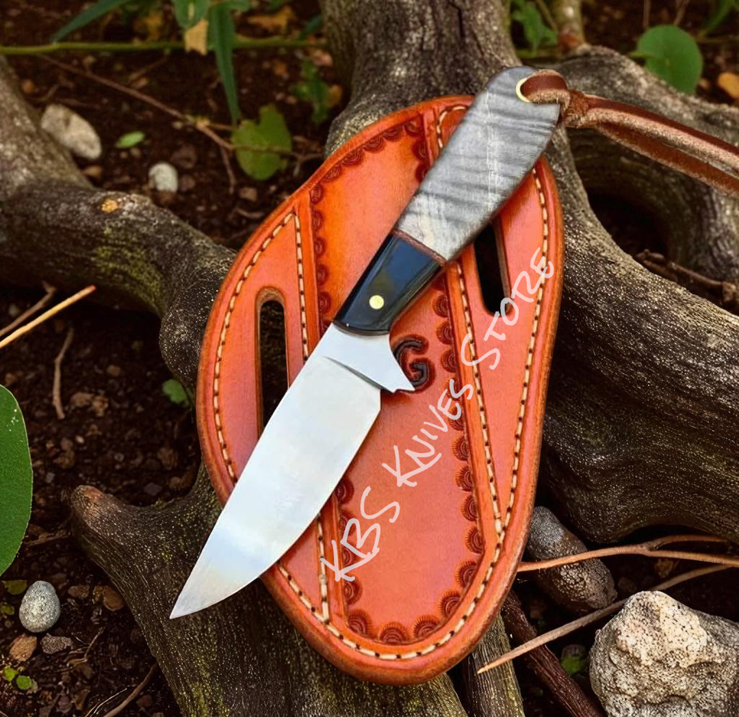 Cowboy knife sheath set with 3.5 inch D2 steel blade and buffalo horn walnut handle for outlaws
