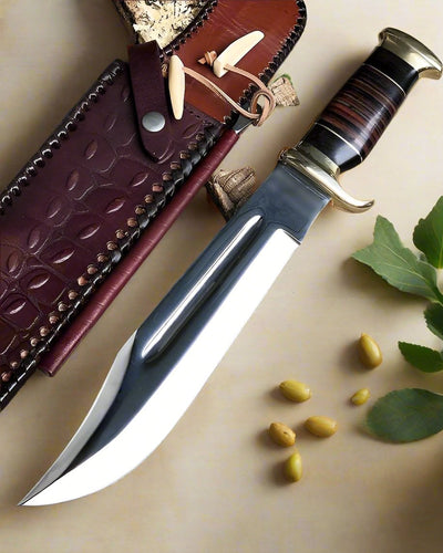 Crocodile Dundee Knife with a natural outdoor backdrop.
