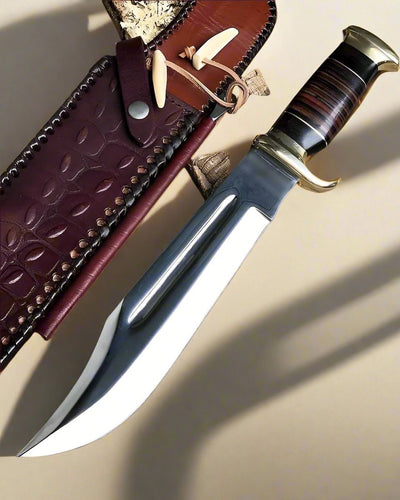 Close-up of the brass guard on the Crocodile Dundee Knife.
