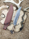 Custom Handmade Bowie Knife with Twisted Damascus Steel Blade and Antler Horn Handle