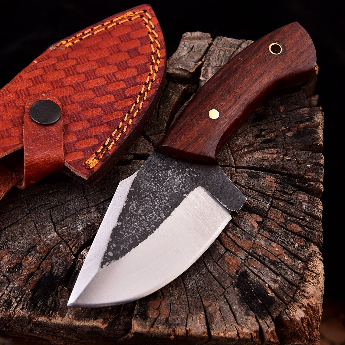 Custom Handmade EDC Skinning Knife with Full Tang Forged 1095 High Carbon Steel Blade and Rosewood Handle
