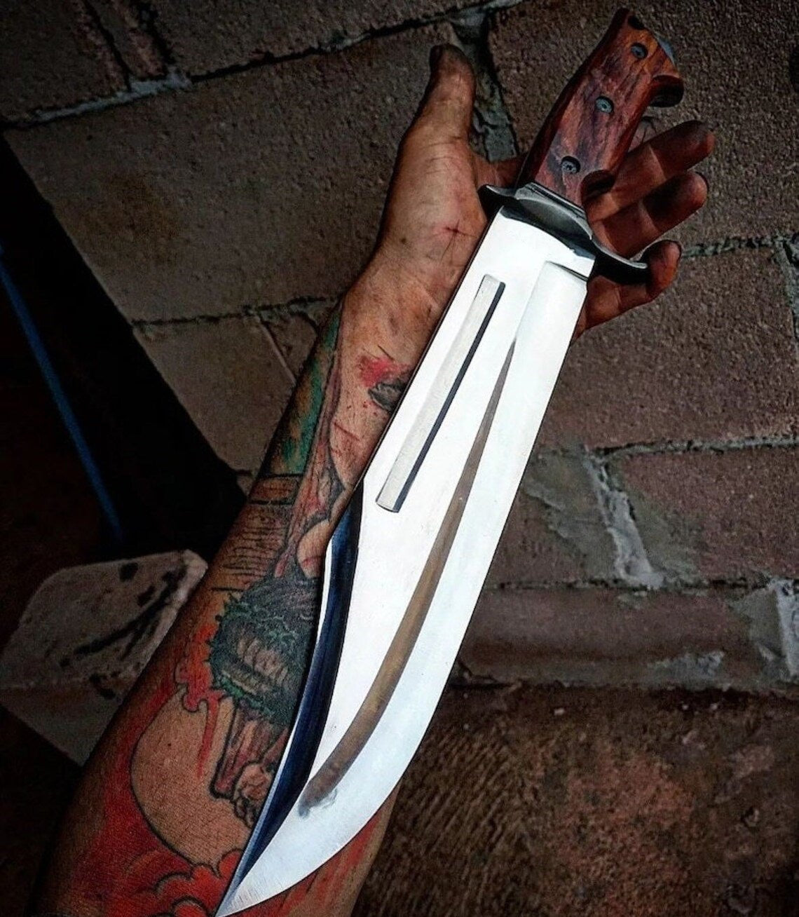 Custom Handmade Leatherneck Bowie Knife with Full Tang O1 Tool Steel Blade and Exotic Wood Handle